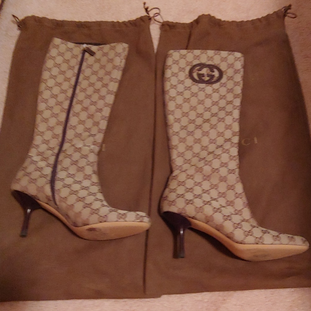 Gucci Brown Canvas Monogram Boots